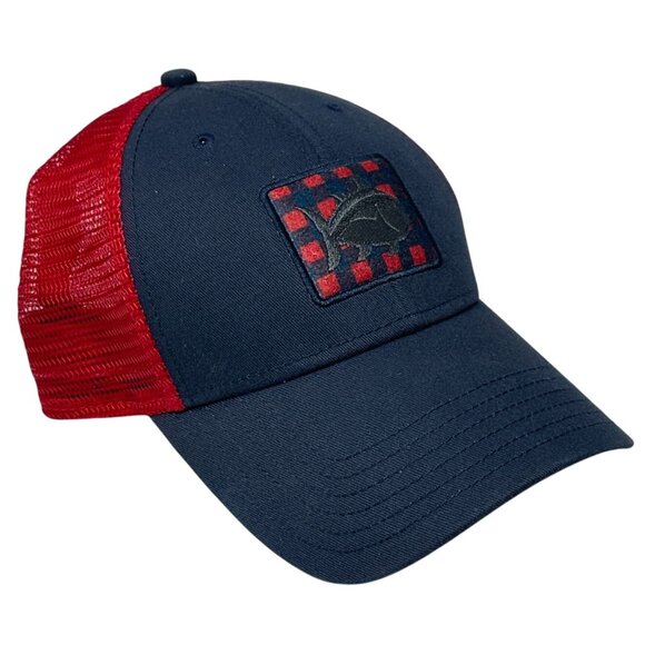 Southern Tide Skipjack Fish Patch Mesh Trucker Hat Snapback Red Navy Plaid - Picture 1 of 9